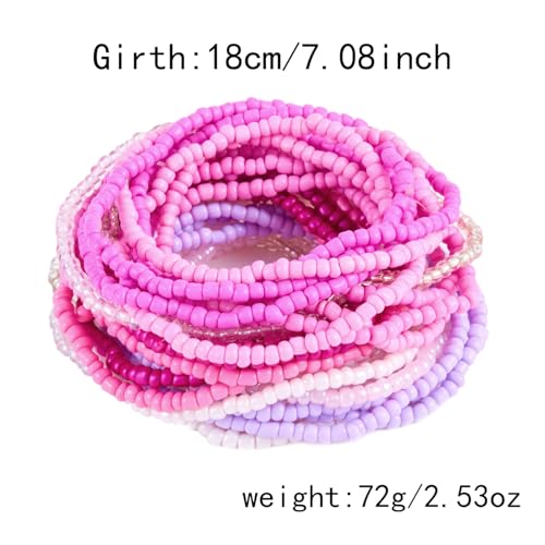 30Pcs Elastic Beaded Bracelets Set Bohemia Multilayer Stackable Seed Beaded Stretch Bracelet Anket Colorful Crystal Glass Beads Wristbands for Women Summer Beach Boho Jewelry Gifts - color: Pink