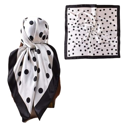 35” Satin Large Square Head Scarves-Like Silk Satin Scarf for Hair Wrapping at Night Bandana Square Scarf for Sleeping - color: Big Polka Point-white