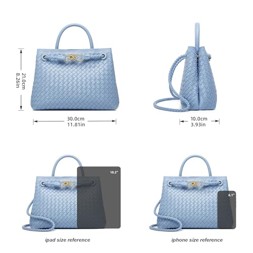 Woven Tote Bag Womens Purse: Vegan Leather Shoulder Handbags - Fashion Summer Beach Tote Bags - Large Travel Totes - color: A8 Medium Light Blue