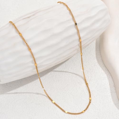 NONAMOIS Gold Chain Necklace for Women Dainty 18K Gold Plated Thin Satellite Beaded Turquoise Necklace Simple Layered Boho Jewelry Christmas Gifts - color: Dot Chain-Gold