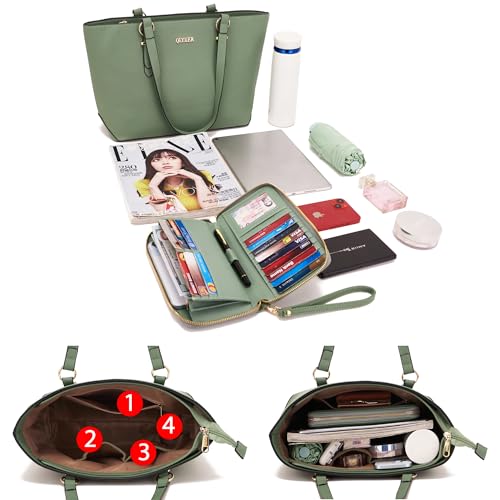 Purses And Wallets Set For Women Work Tote Satchel Handbags Shoulder Bag Top Handle Totes Purse With Matching Wallet - color: A59-3pcs/Set Green