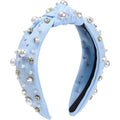 WantGor Pearl Knotted Headband, Women Rhinestone Embellished Hairband Elegant Wide Top Knot Bride Headbands Headpieces Party Fashion Elegant Ladies Hair Band Hair Hoop Accessories (Light Blue) - color: Light Blue