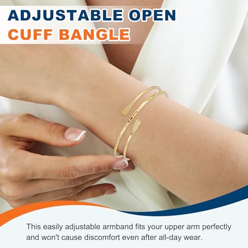 MECCANIXITY 2Pcs Arm Cuff Bracelet for Women, Upper Arm Cuffs Open Adjustable Minimalist Cuff Bangle Bracelet Set Stackable Armband - color: Gold