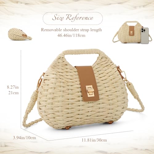 Fecialy Straw Crossbody Bag for Women Handwoven Summer Beach Clutch Purses Boho Top Handle Shoulder Bags - color: Beige