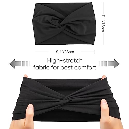 AQOKKA Extra Wide Headbands for Women Large Turban Headband Non Slip Boho Elastic Hairband Hair Twisted Knot Head Bands Accessories - color: 4 Pcs: Coffee, Beige, Blue, Coffee