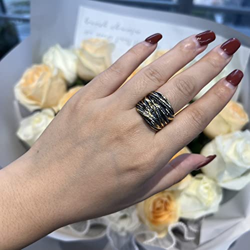 Mytys 2 Tone Intertwined Crossover Statement Ring Fashion Chunky Band Rings for Women Wide Index Finger Rings Costume Jewelry - color: Gold and black