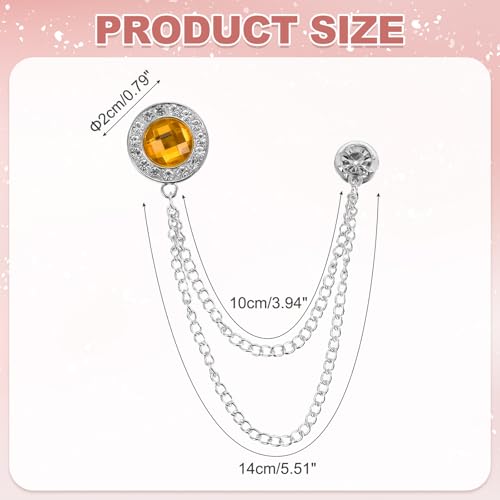 PATIKIL Gem Chain Brooch Pins, Hanging Chain Brooch Suit Pin Tassel Chain Round Crystal Badge Lapel Collar Pins for Men Shirts - color: Silver Tone(Yellow)