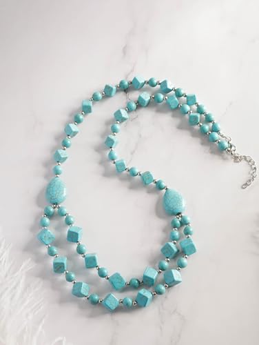 MINACHI Boho Created Turquoise Bead Long Strand Necklace, Bohemian Statement Jewelry Gift for Women - color: S01A