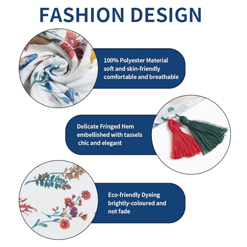 QIUTIMIY Scarf for Women Lightweight Soft Floral Leopard Printed Scarves Fall Winter Fashion Shawl Wrap with Fringe - color: Flower-red White