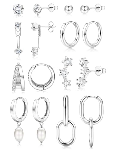 Small Gold Hoop Earrings Set for Women - 14K Gold Plated Hypoallergenic Huggie Hoop Studs Earring Stacks for Sensitive Ears - Cartilage Earring Sets for Multiple Piercing 8 Pairs