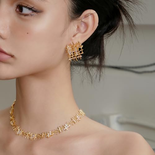 Braided Stud Earrings for Women, 18K Gold Plated Chunky Earrings, Unique Design Dainty Cubic Zirconia Braided Earrings Gifts, Statement Studs Earring Hypoallergenic Fashion Jewelry - color: Silver
