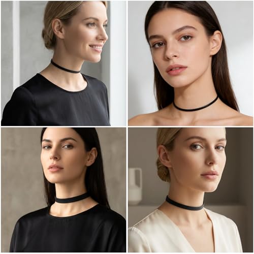 Choker Necklace for Women, 2 PCS Thick Black PU Leather Choker Y2k Gothic Necklaces Set for Women
