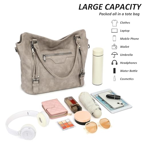 TANTOMI Tote Bag for Women Vegan Leather Purses and Handbags Ladies Waterproof Big Shoulder Bag for Travel - color: Grey.c