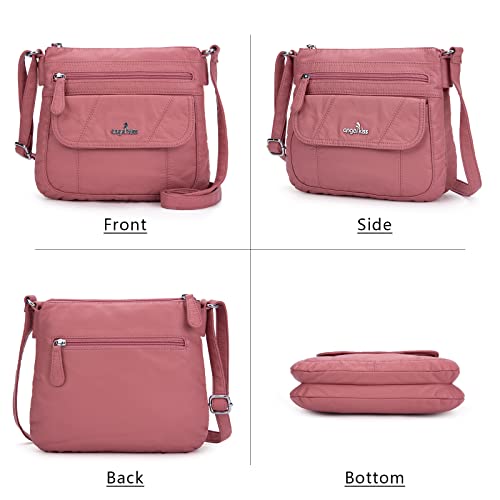 Angelkiss Small Womens Crossbody Bag Leather Shoulder Purse for Women Hobo Bag with Adjustable Shoulder Strap - color: Pink