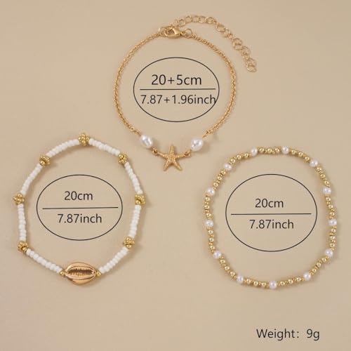 3PCS Boho Anklets for Women Summer Beach Women's Ankle Bracelets Beaded Anklet Bracelet Waterproof Beach Anklets Shell Starfish Anklet Foot Chain Jewelry for Women - color: 3PCS/style 20
