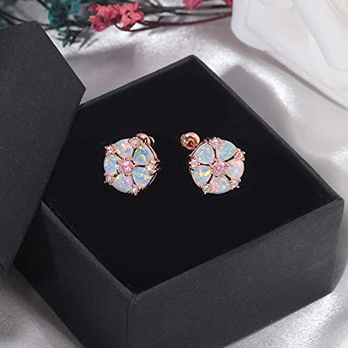CiNily Flower Earrings,Opal Stud Earrings Sterling Silver or White Gold/Rose Gold Plated Ladies Flower Stud Earrings Cute Unique Earrings for Girls - color: pink