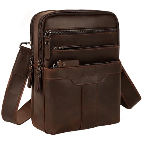 Leather Messenger Bag for Men, Small Leather Sling Shoulder Bag Messenger Pack for Men, Man Purse - color: Dark Coffee