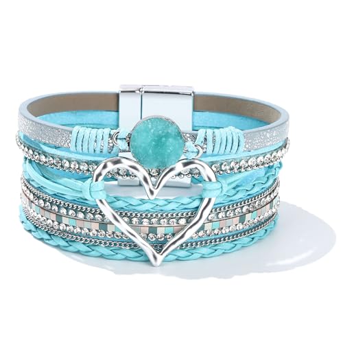Long tiantian Boho Leather Wrap Bracelets Gifts Trendy Stuff Layered Bangles Bracelets for Women Modern Stackable Infinity Bracelets Bohemian Jewelry Gifts for Women Birthday Gifts - color: B8:Bangle Bracelets(green)