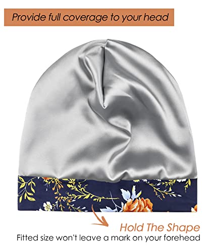 Adjustable Satin Lined Sleep Cap for Dreadlocks Curly Hair Large Head-Stay On Overnight - color: Blue Orange