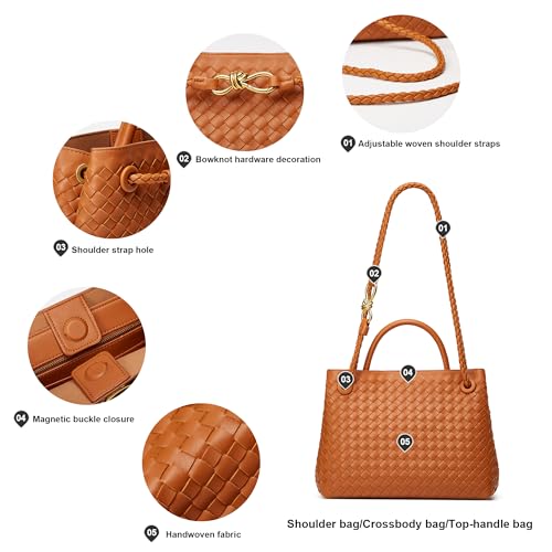 Woven Tote Bag Womens Purse: Vegan Leather Shoulder Handbags - Fashion Summer Beach Tote Bags - Large Travel Totes - color: A6 Medium Brown