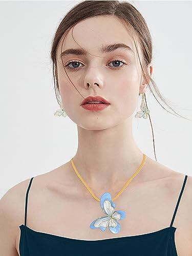 Vintage Chunky Statement Jewelry Set Retro Leaf Floral Geometric Bohemian Boho Bib Necklace Earring Set Fashion Costume Jewelry for Women Girls Wedding Party Prom Unique Gift - style: Butterfly - Light Blue