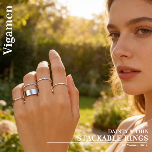 4-Pack 14K Gold Plated Stackable Rings for Women,Cubic Zirconia Simulated Diamond Oura Stack Rings for Oura Ring Gen 4/Oura Ring Gen 3,Dainty Trendy Statement Stacking Rings Set Size 5-10 - color: Silver, size: 8