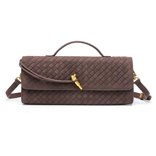 NEWBELLA Handwoven Women's Clutch Purse, Crossbody Bag with Adjustable Strap for Evening & Casual Use - color: Matted Coffee