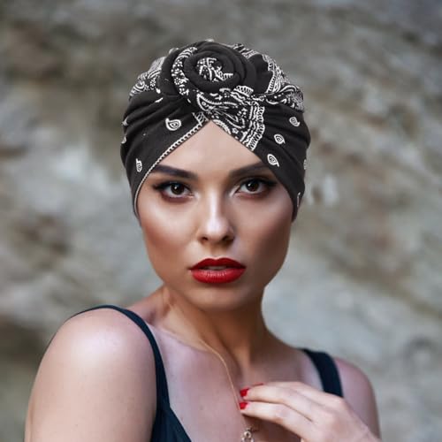 DRESHOW 5 Pack Knotted Headwraps for Women African Turban Pre-Knotted Beanie Headwraps Hair Covers - color: 5 Pack Knotted: Floral Prints