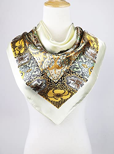 vabovin Satin Head Scarf for Women Silk Like Hair Scarf, 35 x 35 in | Silk Feel Fabric, Hair Wrap for Sleeping, Headscarf and Neck Scarf, Square Bandana Style, Fashion Accessory - color: 006 Light Yellow Cashew