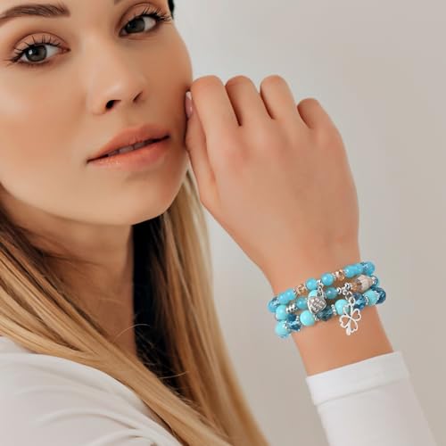 Bohemian Bracelet Sets for Women - 6 Sets Stackable Stretch Bracelets Multi-color Boho Jewelry for Women Hippie Bracelets Dainty Jewelry - color: Lucky grass stretch bracelet