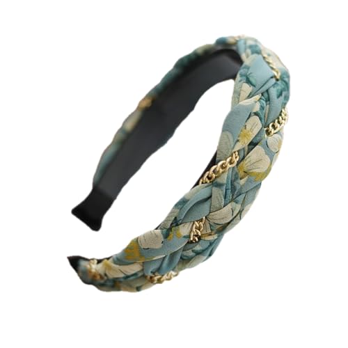 Braided Headband for Women-Vintage Fabric High Crown Headband with Non-Slip Teeth, Cute Boho Knotted Hair Band for Women & Teens (18-Pink Green, One Size) - color: 18-Pink Green
