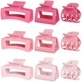 CHANDAT Medium Claw Hair Clips Set for Women - 3 Styles, 9PCS Rectangle Hair Clips for Thick Hair, Square Clips for Thin Hair - Pink - color: Pink
