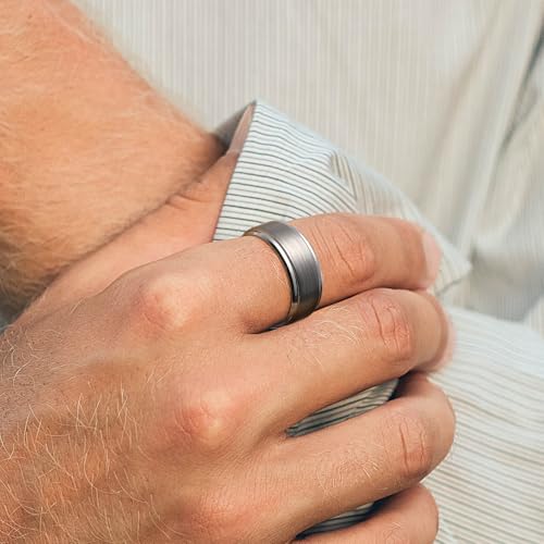 King Will Classic Tungsten Wedding Band for Men, 6/7/8/9/10mm Widths, Polished Finish Step Edge Matte Rings Comfort Fit - color: A-silver 8mm