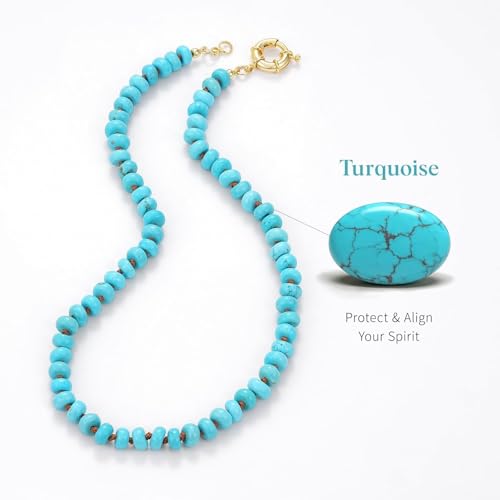 KissYan Beaded Gemstone Necklace for Women, Natural Stone Beach bead Necklace, 18" Boho Summer Handmade Jewelry Gifts - color: Turquoise
