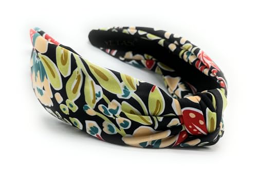 Fall Headbands for Women Watercolor Print Floral Black Beige, Warable All Day, Colorful Flower Satin Womens Head bands, Silk Feel,Soft Fabric, Knotted Headband Fashion Designer Top Knot Girl - color: Black/Beige Watercolor Floral