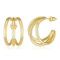 Gold Hoop Earrings for Women, 19mm Triple Hoop Earrings, 14K Gold Plated Over 925 Sterling Silver, Lightweight Hypoallergenic Stacked Hoops, Minimalist Everyday Gold Jewelry