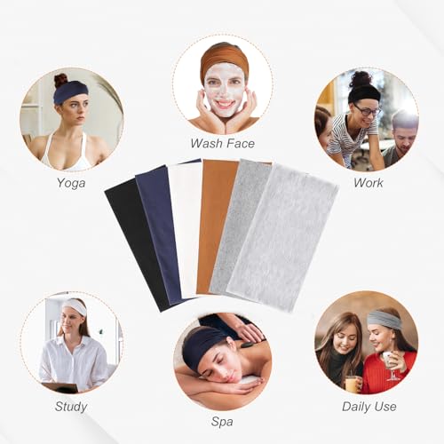 6 Pack Wide Sports Headbands, Non Slip Head Bands for Women's Hair Cotton Stretchy Hair Bands for Women Girls (Width 4.7 inches) - color: Black, white, dark gray, blue, brown,gray