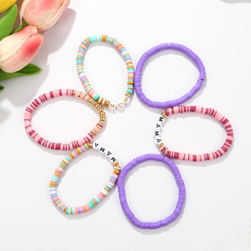 Elegance 11 designs Heishi Beaded Bracelets For Women Polymer Clay Colorful Surfer Stackable Beads Boho Bracelet Summer Beach Jewelry - color: Fresh Purple
