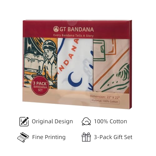 22"x22" Multi-Purpose 100% Cotton Bandana Face Mask(3-Pack) - color: Adventure Assorted