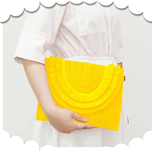 Crossbody Bags for Women, Straw Clutch Purses, Bohemian Handmade Woven Envelope Package, Tassel Handbags for Women | Bohemian - color: Yellow