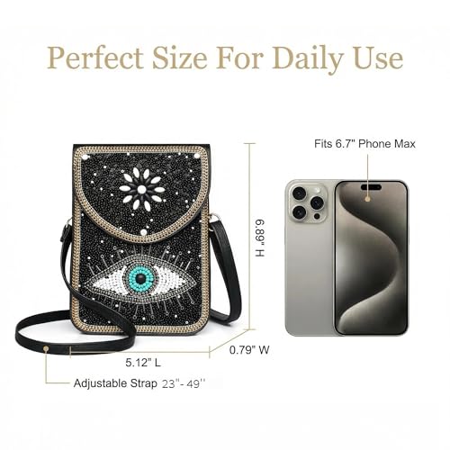 Small Crossbody Bags for Women Designer Cell Phone Bag Boho Shoulder Wallet Purse - color: Black Eye
