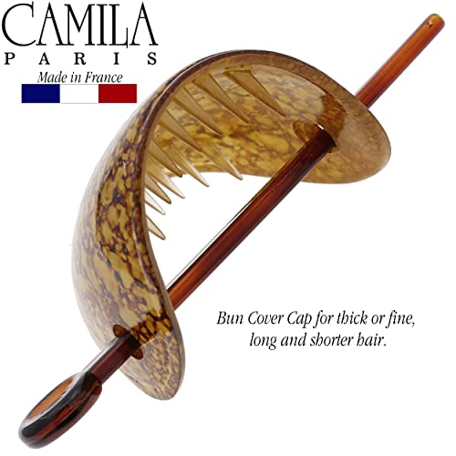 Camila Paris CP3340 French Hair Barrette with Stick, Hair Ponytail Holders, Amber, Slide Hair Pins for Buns Chignon, Strong Hold Hair Bun Clip, No Slip Hair Accessories for Women, Made in France - color: Amber