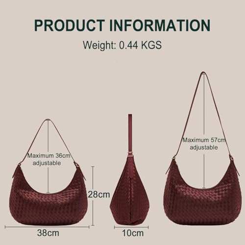 Shoulder Bag Handbag for Women Crossbody Tote Bags Woven Purse Clutch Women's Medium Underarm Hobo With Pocket Large - color: Burgundy