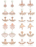Tornito 6-12 Pairs Lotus Flower Earring Studs Chic CZ Earrings Jackets For Women Silver Rose Gold Tone - color: F:12 Pairs,Rose Gold Tone