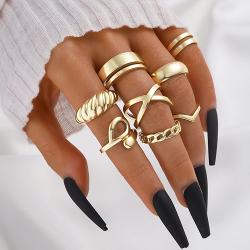 YEEZII 25 Pcs Gold Knuckle Rings Set for Women, Cute Stackable Finger Midi Rings, Dainty Gold Chunky Stacking Statement Womens ring pack - color: Gold-A-25 Pcs