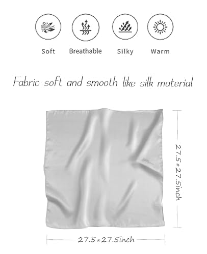 Hioyiwse Satin Square Scarf for Women Solid Color Emulation Silk Handkerchief Hair Ribbon Headband Handbag Purse - color: D13-silver(23.6*23.6inch)