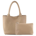 Hand Woven Bag Tote BagS For Women Top Handle Shoulder Vegan Leather Large Travel Beach Hobo Handbag - color: Apricot