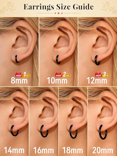 FaithHeart 925 Sterling Silver Post Huggie Hoop Earrings for Women, Silver Small Hoop Earring, Hypoallergenic Cartilage Earrings for Women - color: 01. Blank-Black, size: 16mm