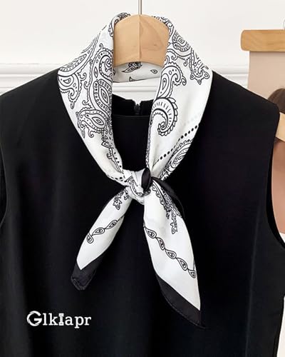 Satin Bandana Headscarf for Women Silky Hair Scarves for Fashion Lightweight - color: 28-black and White Dolphins