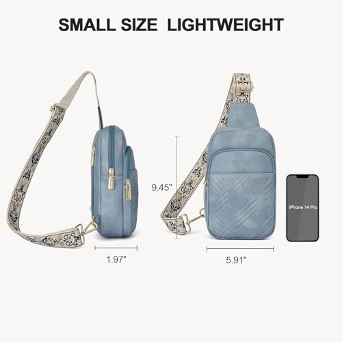 BOSTANTEN Sling Bag Quilted Crossbody Bags for Women Cross Body Purse Leather Fanny Pack with Adjustable Guitar Strap - color: A-light Blue